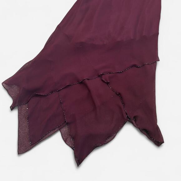 NWT VTG 90s Laundry by Shelli Segal Burgundy Red Beaded Silk Fairy Midi Dress - Picture 6 of 8